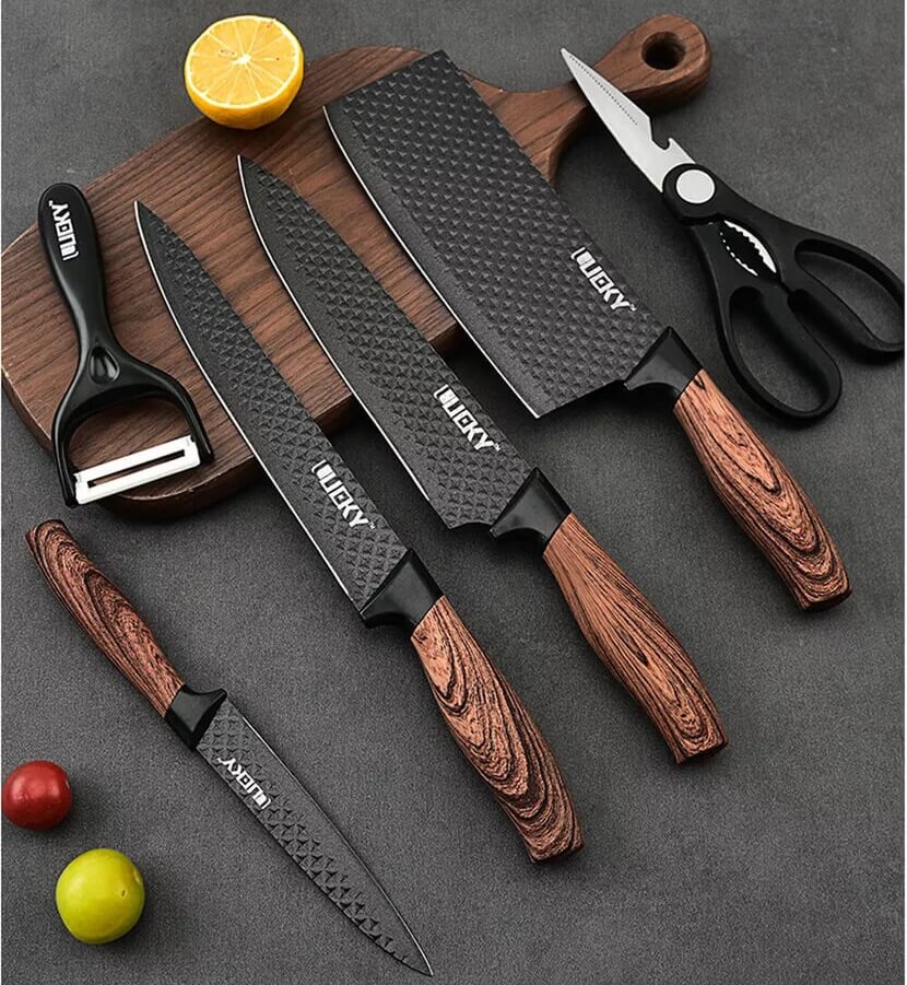 6 Piece Stainless Steel Kitchen Knife Set - Japanese Damascus Pattern
