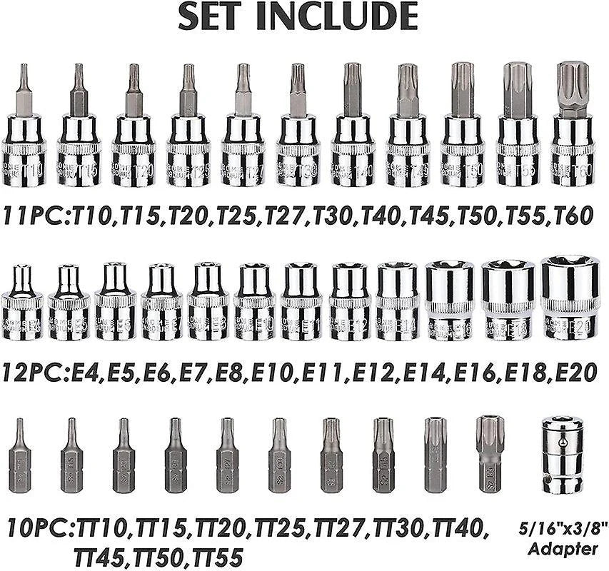 34 Piece Torx and E-Torx Star Socket Set