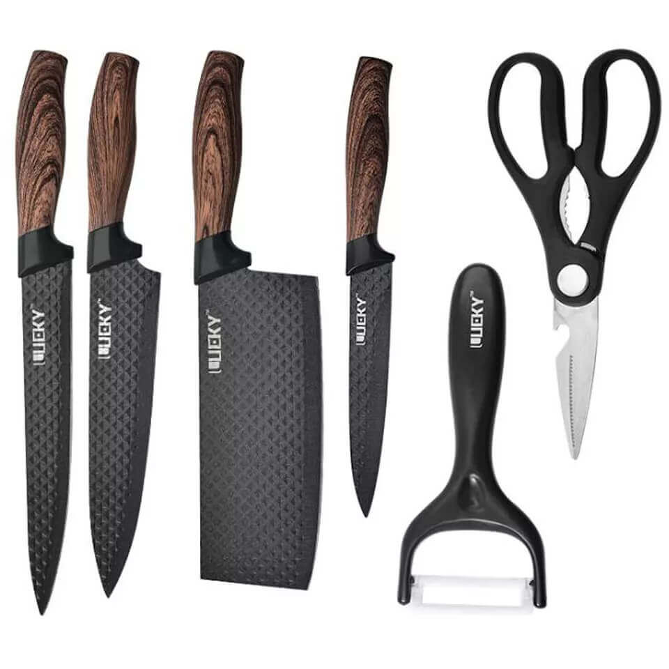 6 Piece Stainless Steel Kitchen Knife Set - Japanese Damascus Pattern
