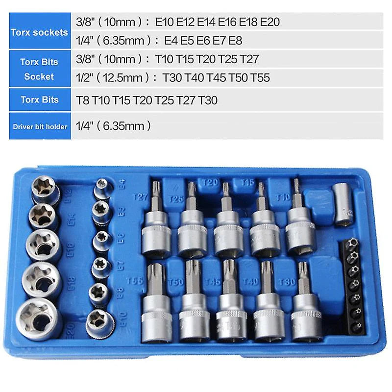 34 Piece Torx and E-Torx Star Socket Set