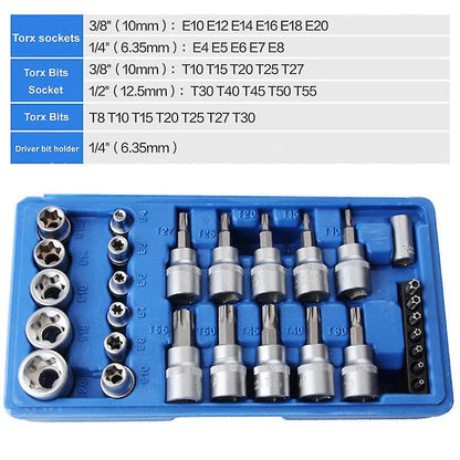 34 Piece Torx and E-Torx Star Socket Set