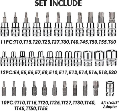 34 Piece Torx and E-Torx Star Socket Set