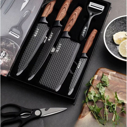 6 Piece Stainless Steel Kitchen Knife Set - Japanese Damascus Pattern